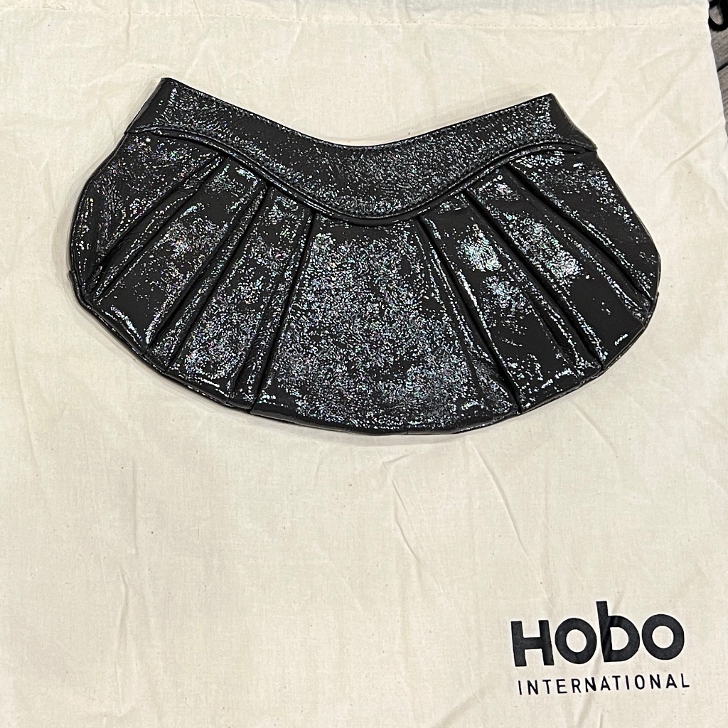 Hobo International Pleated Patent Leather Clutch Purse, Nwot, Dust Bag, Gray
